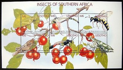 2002 MNH LESOTHO INSECT STAMPS SHEET SOUTHERN AFRICA WASP GRASSHOPPER DRAGONFLY