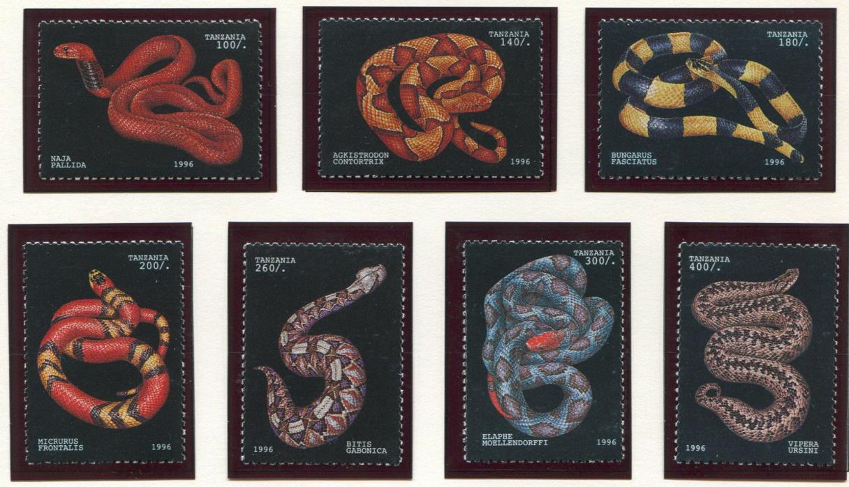 Tanzania, Scott 1471-77 1478, Snakes, 1996, NH