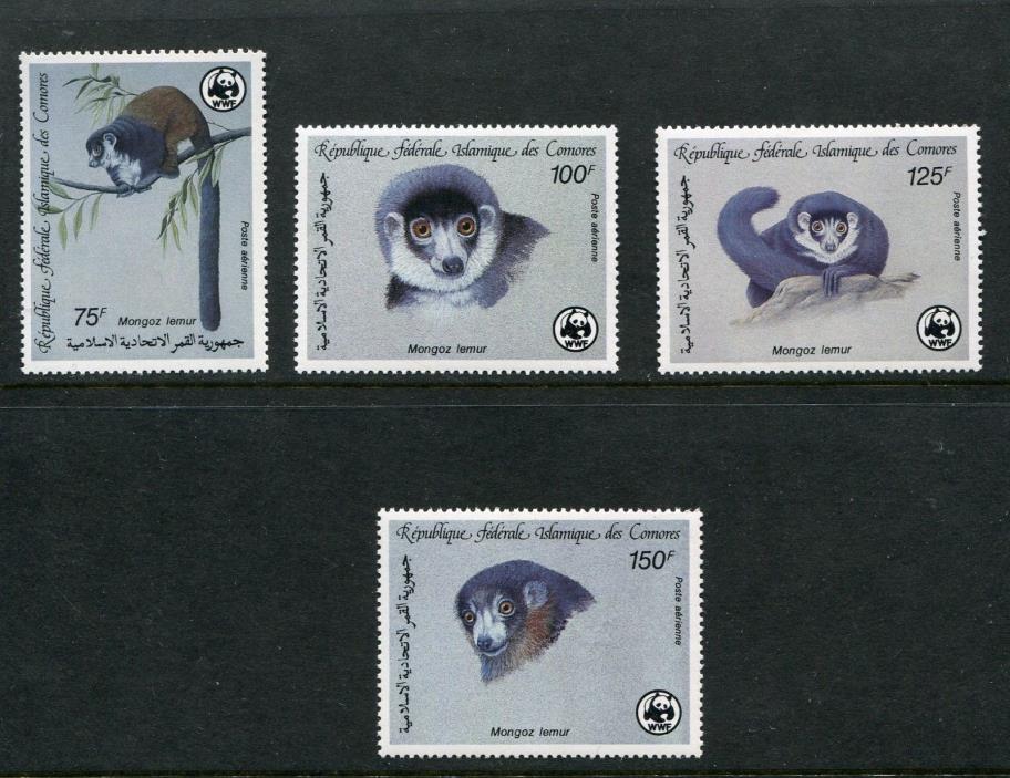 Comoro Islands Scott C171-4 C171-74, Lemur Mongoose Set of 4, WWF 1987, NH