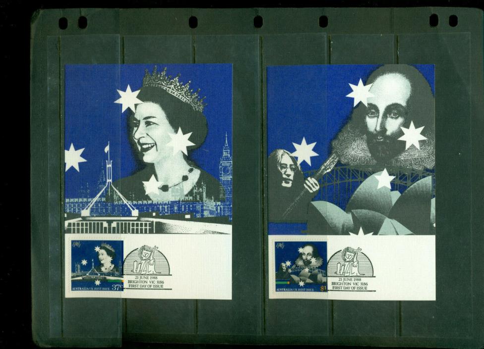 1988 Set of 4 FDCs on Maxi Cards - from Australia - Aussie Joint Issue with GB