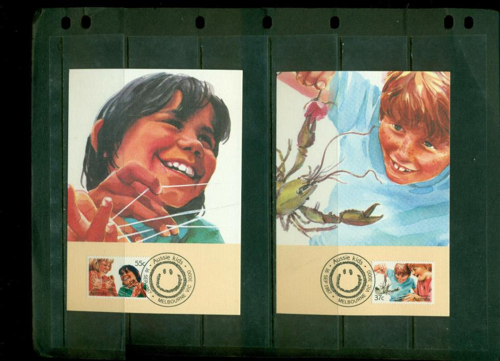 1987 Set of 4 FDCs on Maxi Cards - from Australia - Aussie Kids