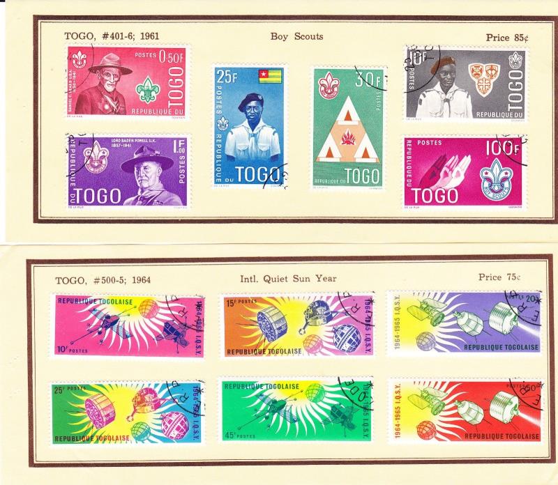 Togo, Lot of 2 Older CTO Sets, 1961 Boy Scouts, 1964 Quiet Sun Year, 107