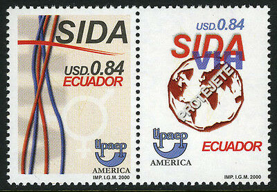 Ecuador 1557 pair, MNH. America Issue, Fight against AIDS. Strands, Earth, 2000