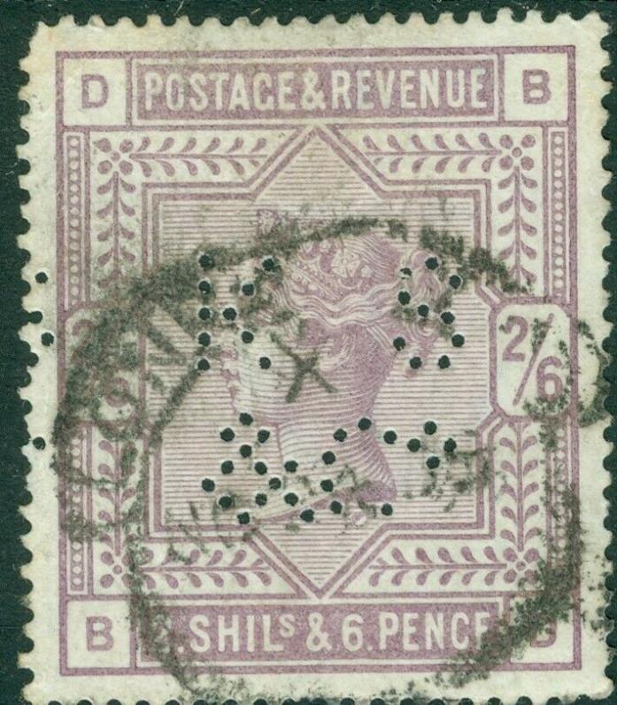 Great Britain  – 1883 / 2sh & 6p Scott Nr. 96 with clear Perfin ” K S / &Co ”