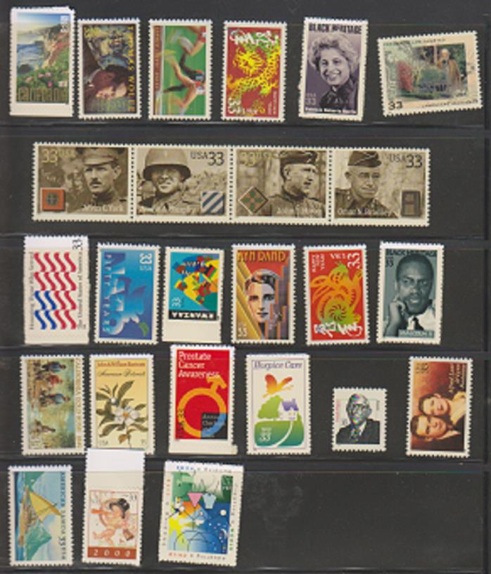 US Stamp Lot, 25 all different 33 cent stamps, mnh, no damage, PO fresh Bargain!