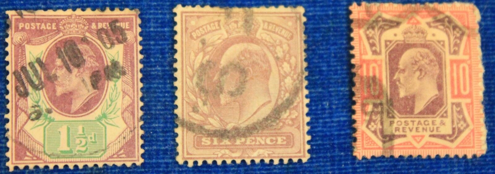 GREAT BRITAIN 3 USED KING EDWARD VII STAMPS SCOTT # 129, 135, 137
