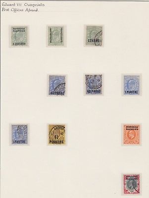 Group of ten mint & used Post Offices abroad overprints to 1/- on old album page