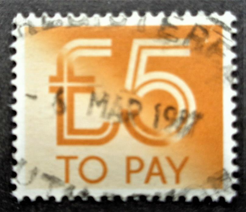 BRITAIN	#J103 used 1982 £5 high-value postage due. We combine shipping