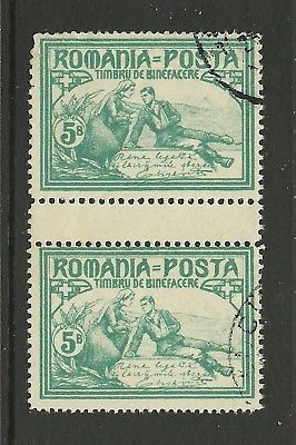 Romania 5B Semi-Postal Stamp Vert. Gutter Pair Timbru Binefacere Used #FZ1230