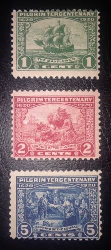 Travelstamps: 1920 US Stamps Scott #s 548-50 Pilgrim Tercentenary, mnh, og, mint