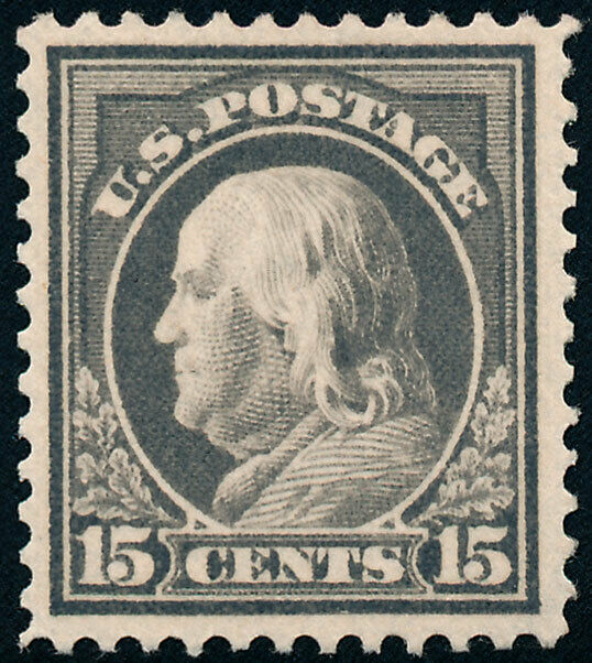 US 418 15¢ 1912 Benjamin Franklin Perf 12 VF Unused OG Hinged