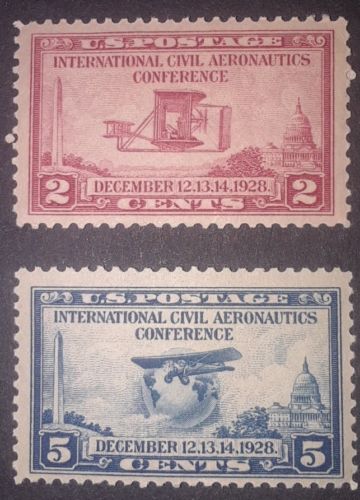 TRAVELSTAMPS: 1928 US Stamps Scott #s 649& 650, mlh, og, mint, Aeronautics 2&5 c