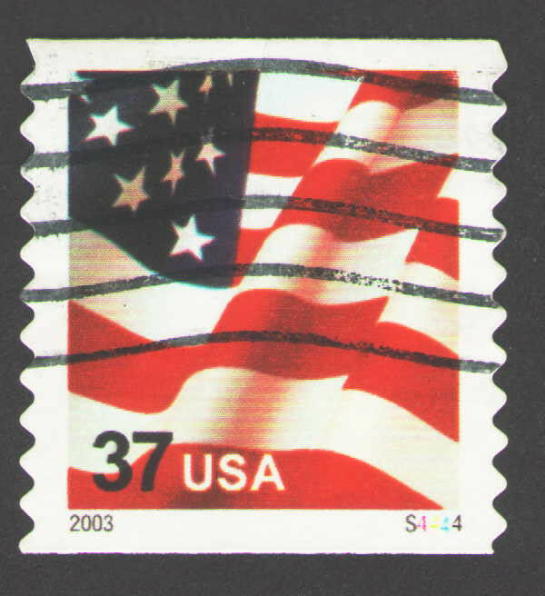 US. 3632A. 37c. Flag. Coil Single #S4444. Mottle Tagging.  Used. 2003