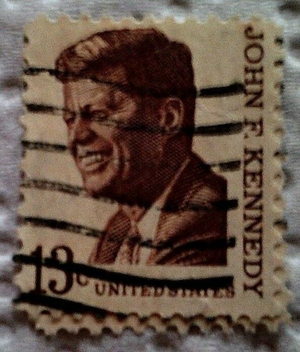 1967 Scott 1287 John F. Kennedy one used and cancelled 13 cent stamp off paper