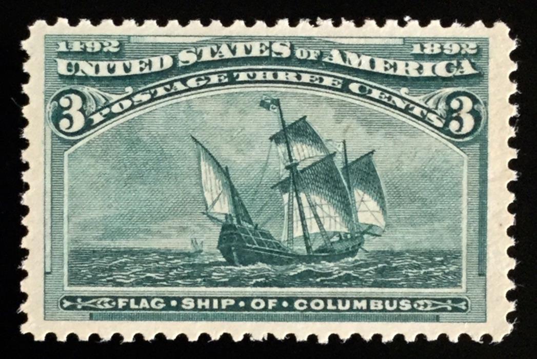 #232 OG NH, XF Jumbo 3c Santa Maria Flagship Columbus, Beauty w/2007 PF Cert