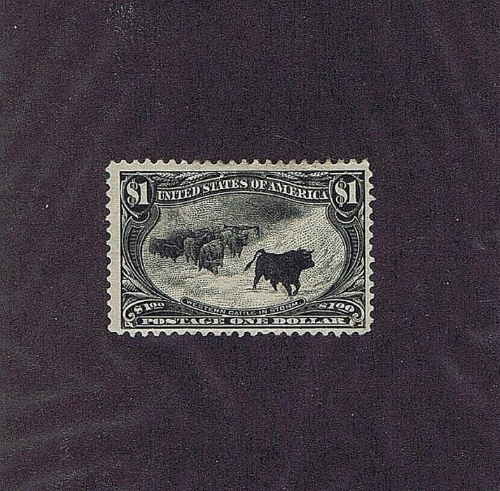 SC# 292 UNUSED ORIGINAL GUM HINGED $1 WESTERN CATTLE IN STORM, 1898, PSAG CERT