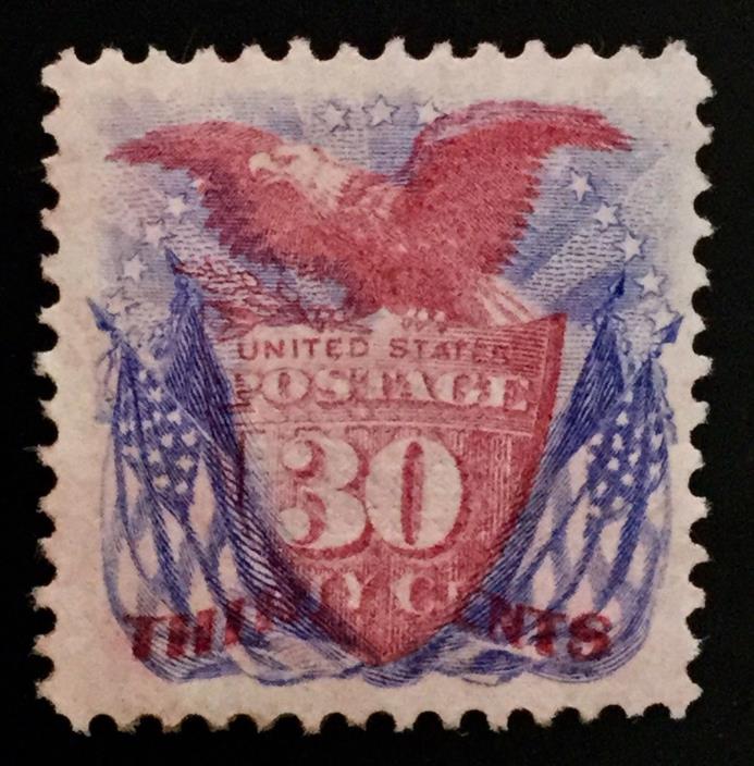 #121 Unused part OG,1869 Pictorial 30¢ Shield, Eagle & Flags W/ PF Cert.