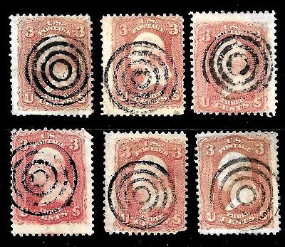 Collection Sc #65 Shades Target SON Cancels 3 Cent 1861 Civil War US Stamps 1a11