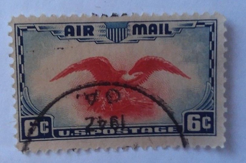 Stamp US 1930's Holding Eagle Shield 6 Cent Airmail Stamp Used