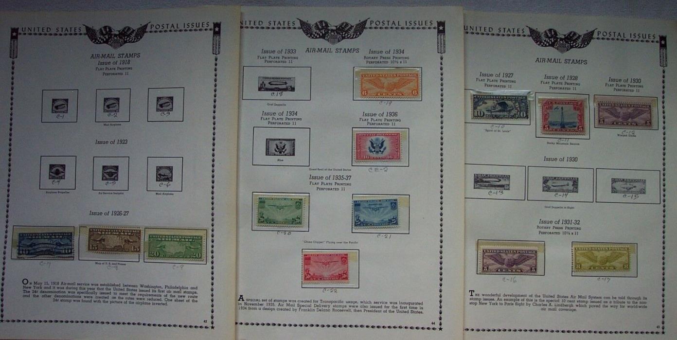 90 US Air Mail Stamps on Mincus Back Of Book Pages C-7 to C100 Most are Mint NH