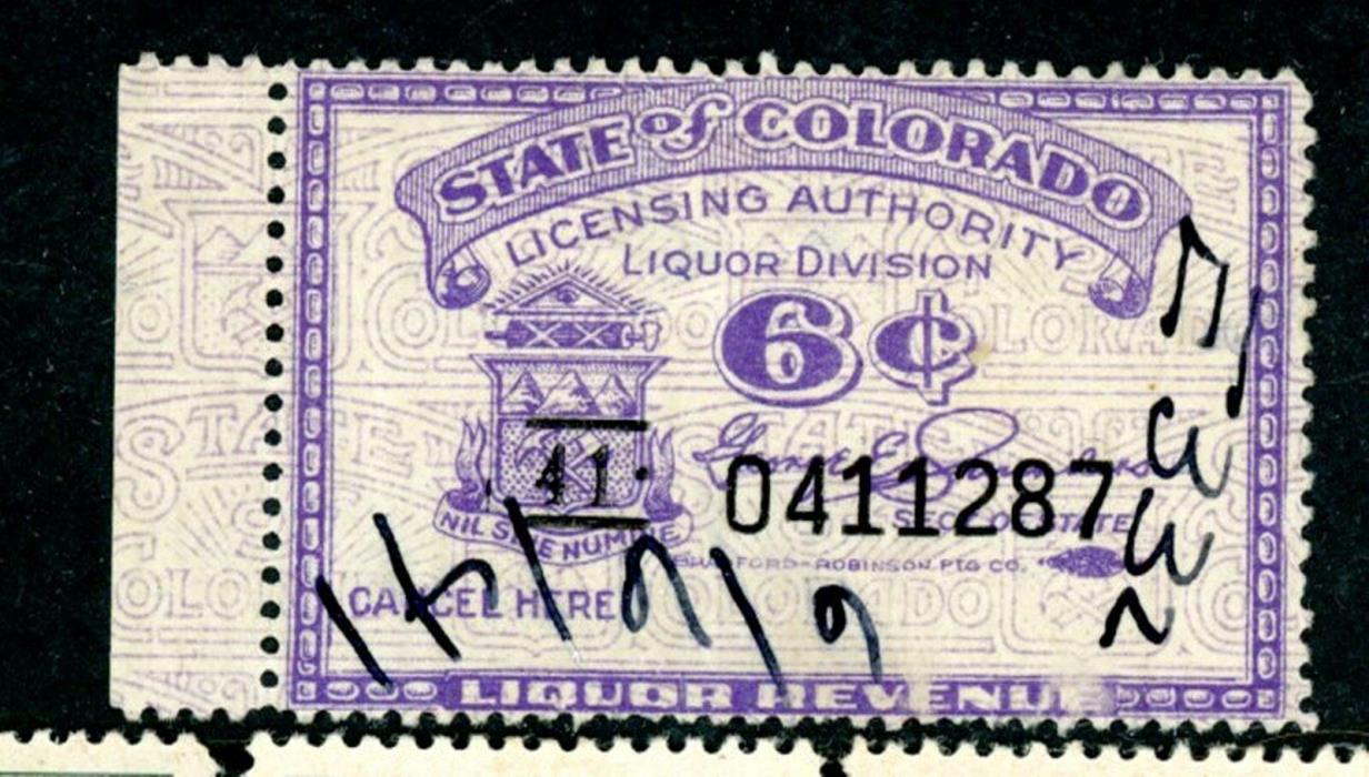 US BOB Colorando Liquor Stamps - Pen Cancel
