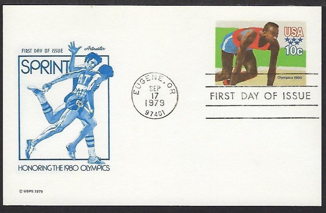 UX80 Artmaster FDC - 1980 Olympics featuring the Sprinter - 10 Cent Post Card