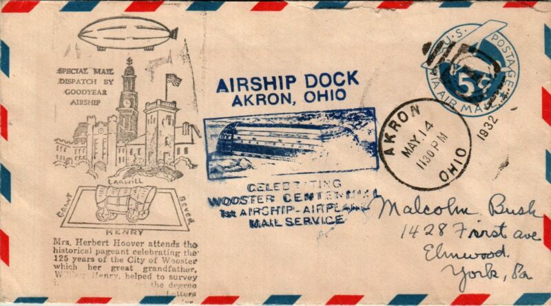 CSS - 1932 5c Blue Airmail, USS Akron cover - B10