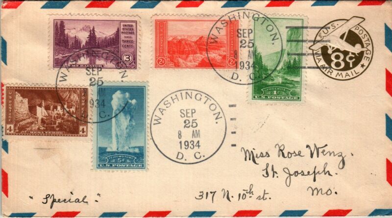 CSS - 1934 8c O. Green Airmail, Used with Parks FDC - I11