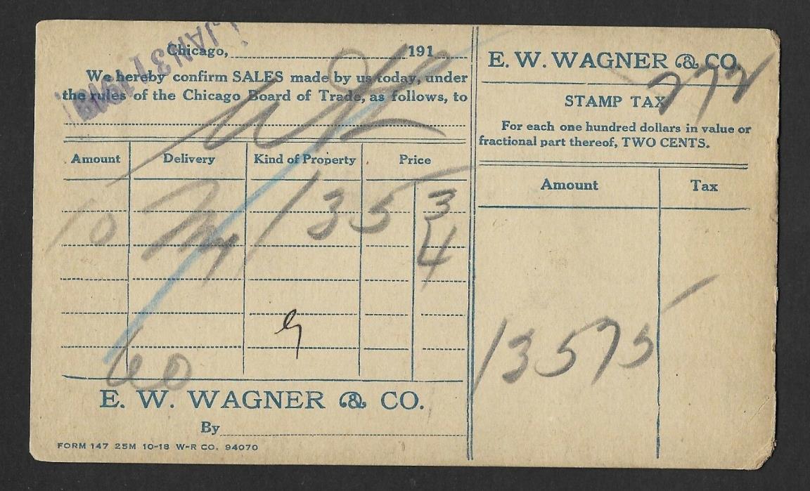 Chicago Board of Trade Sales Ticket - Revenues on Document - Dated 1918