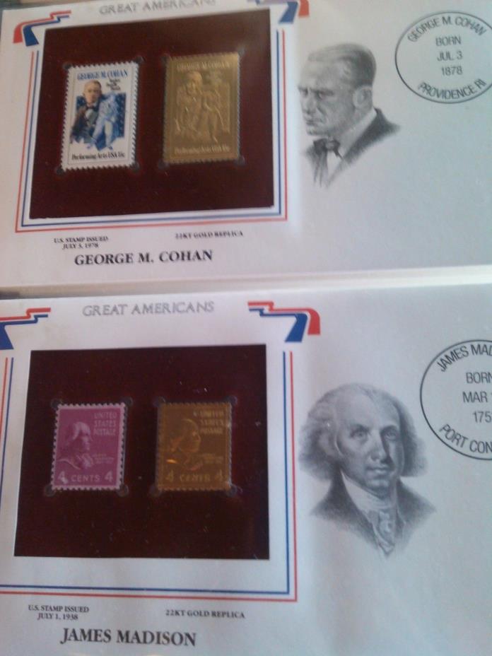 Great Americans on  Vintage stamps 22k gold. 75 stamps