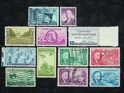 United States, 1945 Commemoratives, Scott 927-38, 12 Stamps, Used