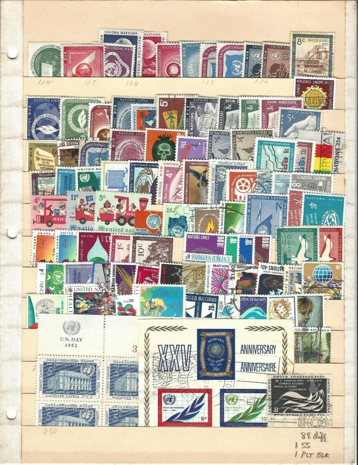 postage stamps lot, UN, 88 mint/used different, free shipping