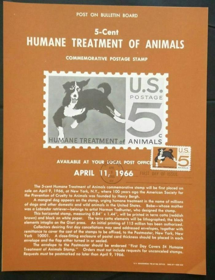 USA 5-Cent Humane Treatment Of Animals Commemorative Stamp 1966 - GEM FDC MNH