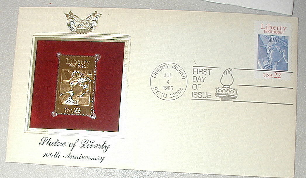 22K Gold US Postal Commemorative Society Replica Stamp Statue of Liberty NEW