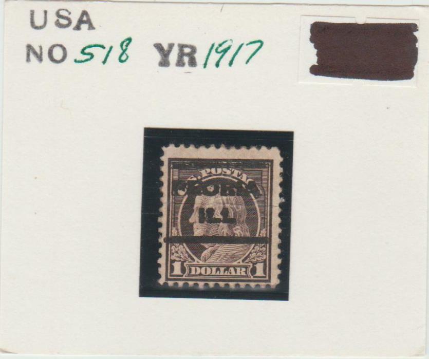 United States Stamp Scott #518 Benjamin Franklin 1 Dollar Precancel