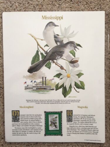 State Bird Flower Stamp Panel MISSISSIPPI mockingbird magnolia