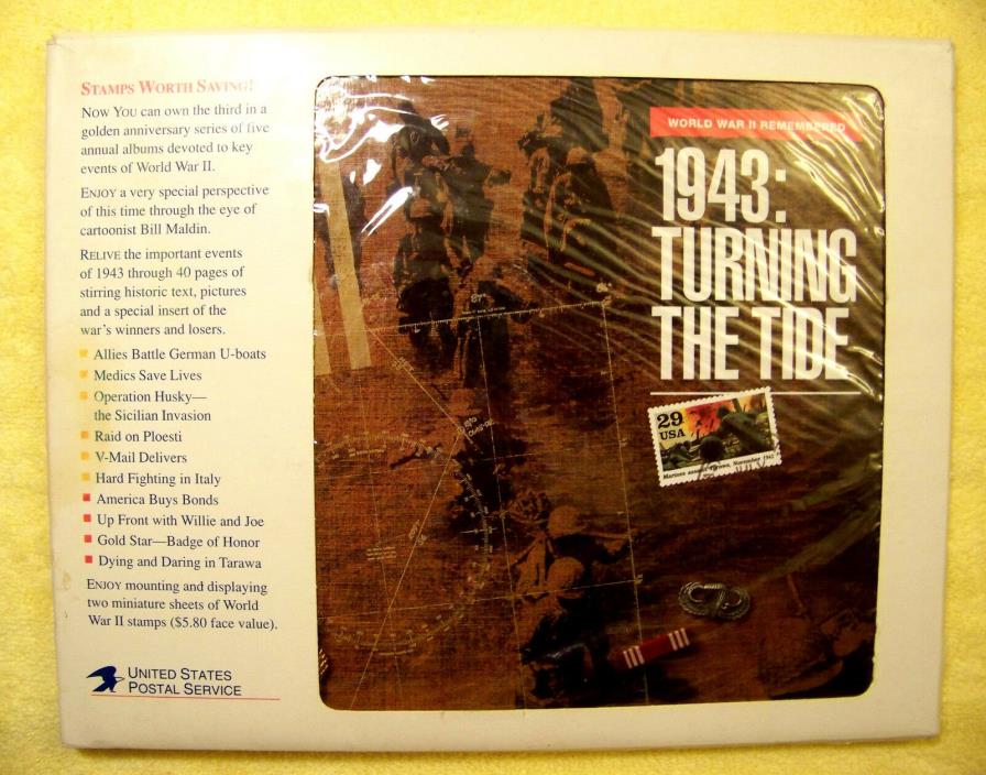 NEW/UNUSED: WWII Remembered, 1943 Turning The Tide, Mint Stamp Set And Book
