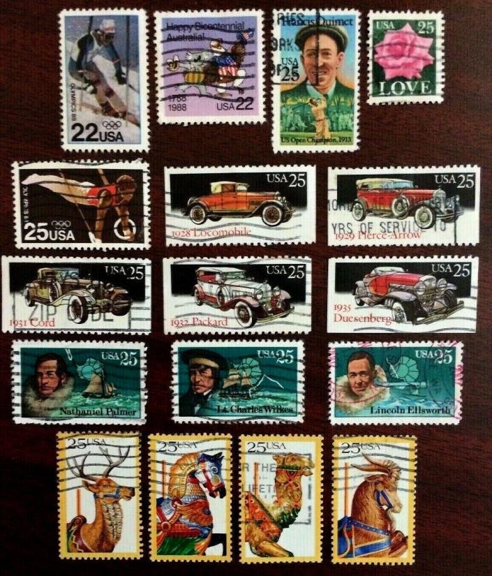 US 17 1988 CLASSIC CARS, CAROUSEL +Stamps, Used,SeeDescr Scott#2369-2393  USU106
