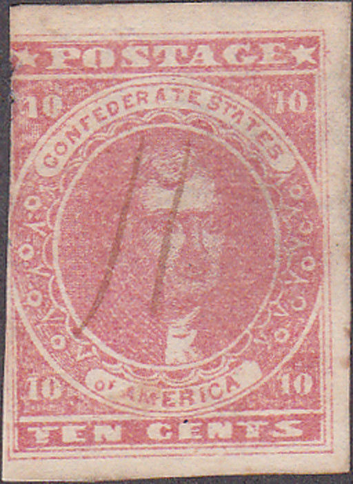 Confederate CSA #5 Ten Cent Stamp in Rose