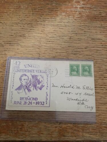 Sons of Confederate Veterans 1932 UCV 42nd Reunion First Day Issued Stamps NICE!