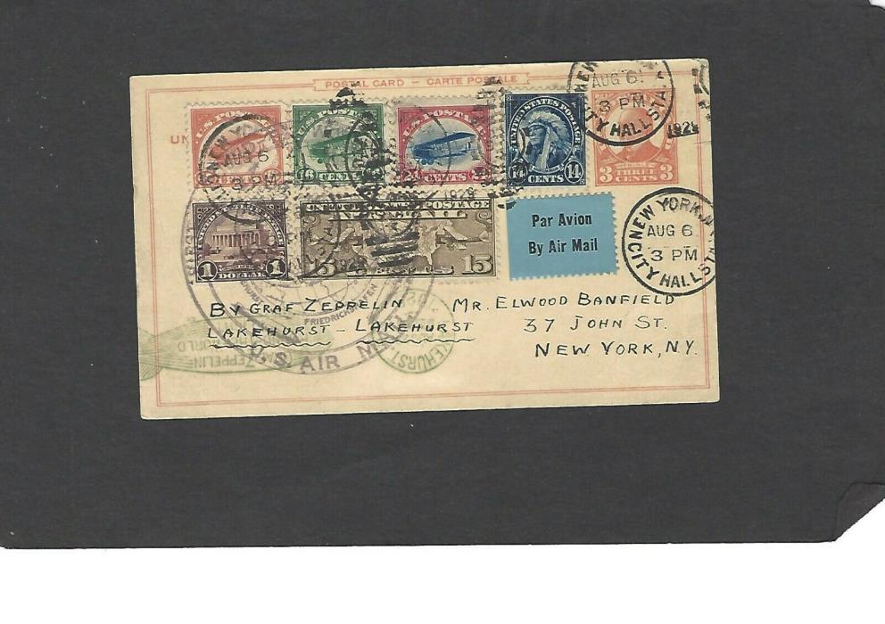 1929 GRAF ZEPPELIN FLIGHT ROUND THE WORLD LAKEHURST to LAKEHURST ON CARD