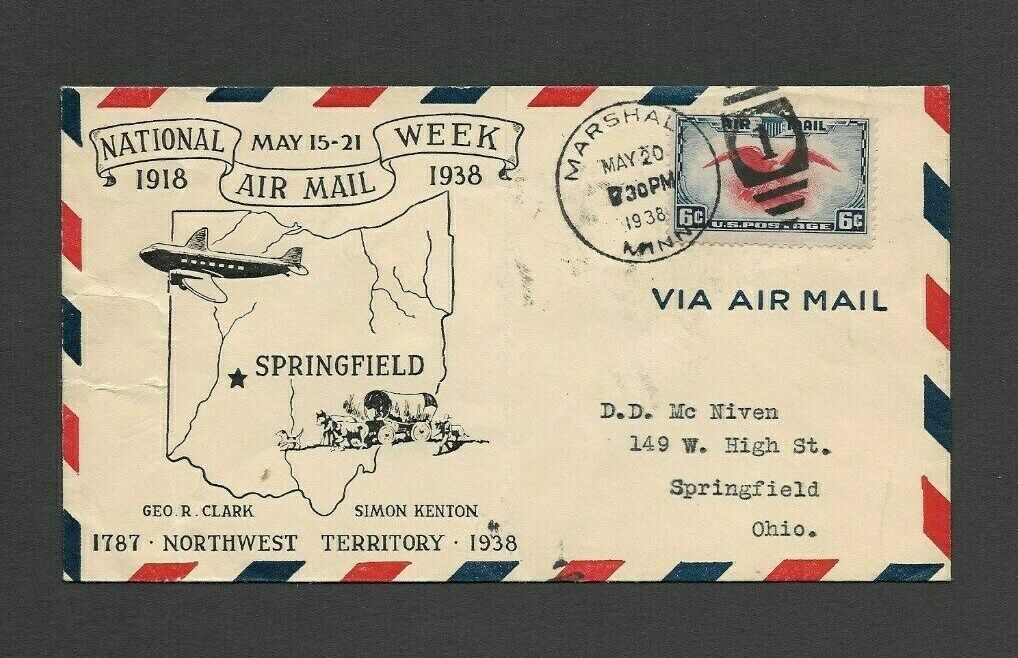 U.S. 1938 NATIONAL AIR MAIL WEEK COVER, MARSHALL, MINNESOTA