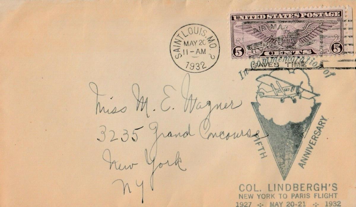 5th Anniversary Charles Lindbergh's 1932  Event Cover A568