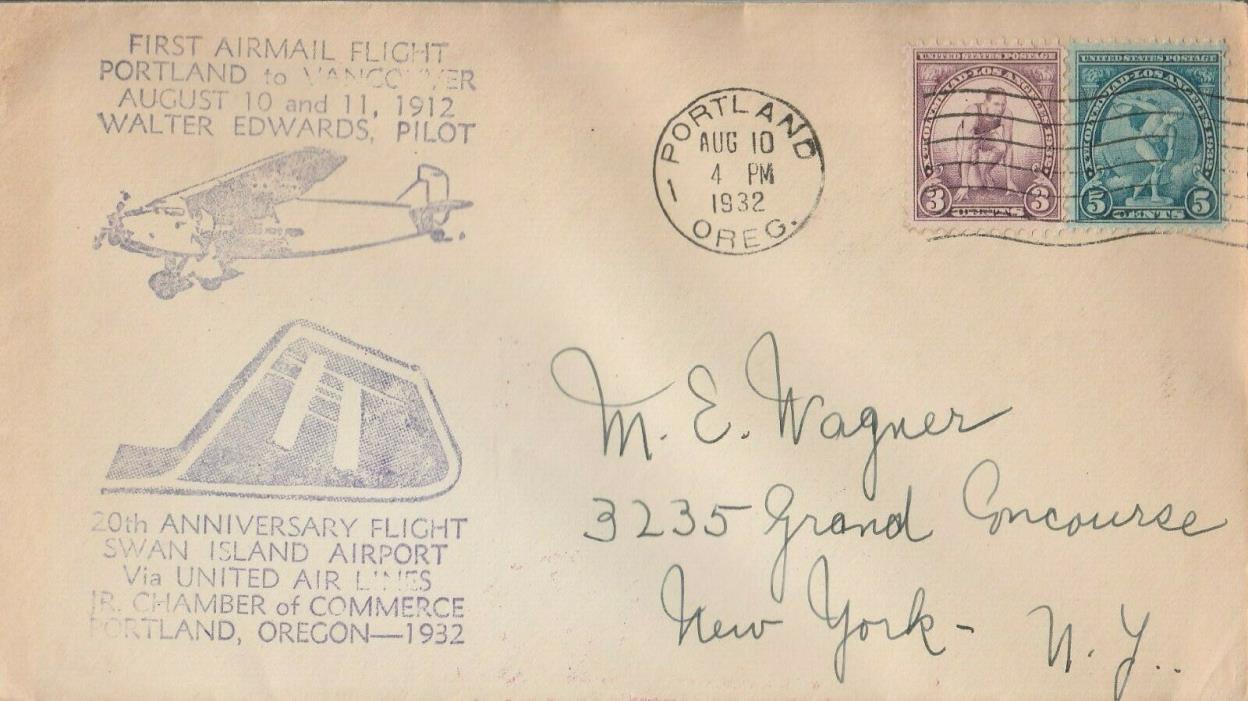 First Airmail flight Portland to Vancouver 1932  Event Cover A567