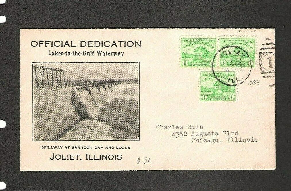 U.S. 1933 JOLIET, ILLINOIS LAKES-TO-THE-GULF WATERWAY DEDICATION COVER