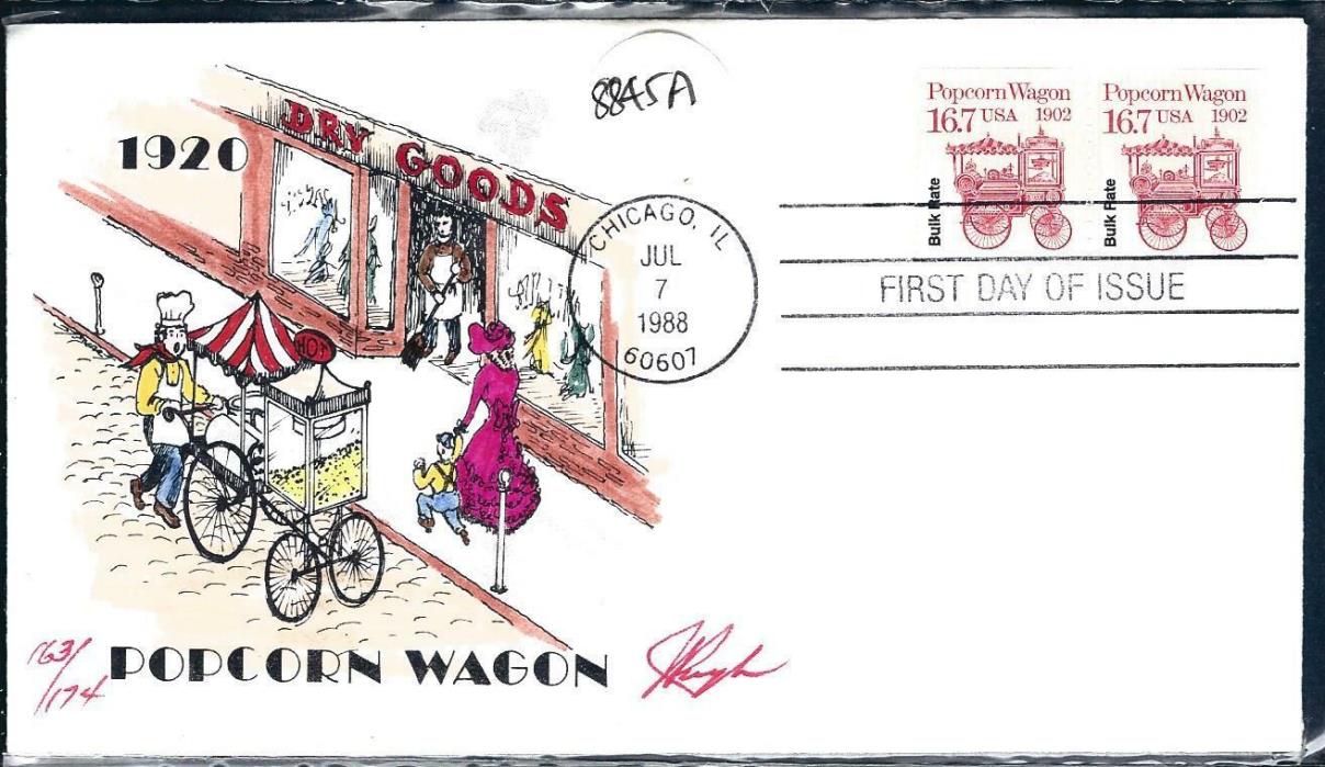 Beautiful Pugh Designed and Painted FDC Popcorn Wagon 1988  #124 of only 174