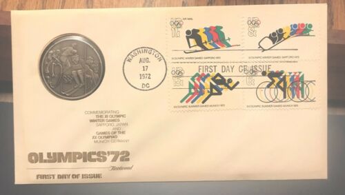 First Day Of Issue Olympic US Postal Covers 1972 W COIN WASHINGTON DC POSTMARK