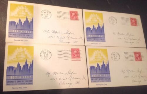 4 First Day Issue Cover Cache 1937 Chicago's Charter Jubilee Stamps Postage