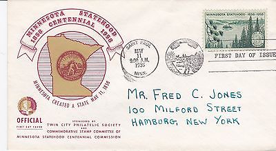 First day cover, Sc #1106, Minnesota, Mellone 20, 1st Minn Stamp Comm., 1958