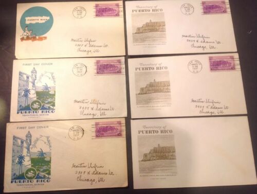 6 First Day Issue Cover Cache 1937 Puerto Rico Territorial Series Stamps Postage